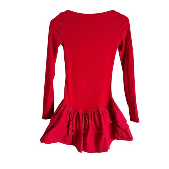Zara Red Long Sleeve Layered Ruffle Flounce Hem High Neck Mini Dress Size Medium - Picture 2 of 7